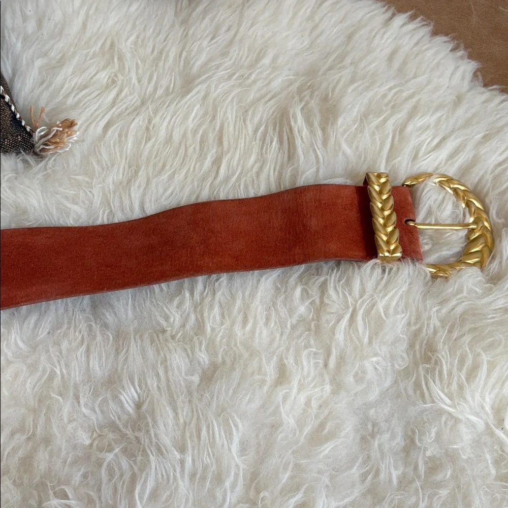 Vintage Anne Klein for Caldron Leather Belt with Gold Leaf Buckle